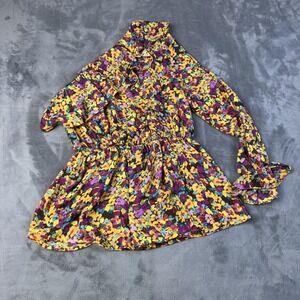 Emily Wonders Top Womens Small Yellow Floral Long Sleeve Ruffle One Shoulder